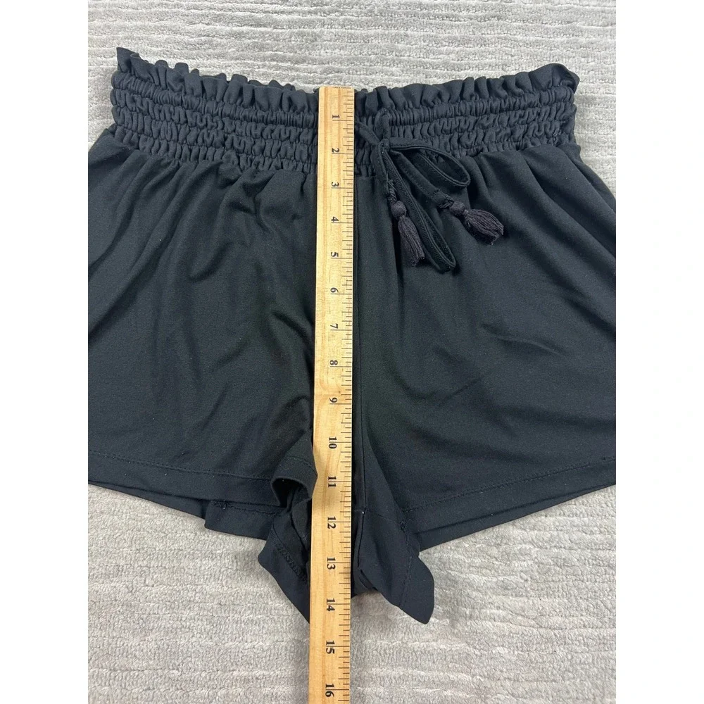 Hot Kiss Shorts Womens Medium Black Paperbag Smocked Waist Tassel Lounge Casual‎